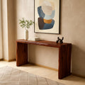 Solid Wood Thick Live-Edge Slab Console Table Walnut Tone for Entryway