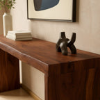 Solid Wood Thick Live-Edge Slab Console Table Walnut Tone for Entryway