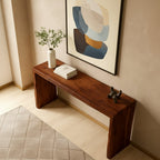 Solid Wood Thick Live-Edge Slab Console Table Walnut Tone for Entryway