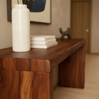 Solid Wood Thick Live-Edge Slab Console Table Walnut Tone for Entryway