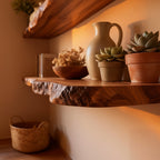 Solid Wood Live-Edge Floating Wall Shelf Two-Tier Organic Slabs for Living Room