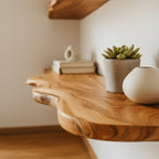 Solid Wood Live-Edge Floating Wall Shelf Thick Organic Slab for Living Room Display