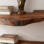 Solid Wood Live-Edge Corner Shelf Thick Organic Slab for Living Room Book Display