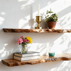 Solid Wood Live-Edge Floating Wall Shelf Long Organic Slab for Living Room Display