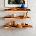 Solid Wood Live-Edge Floating Wall Shelf Tiered Organic Slabs for Modern Living Room