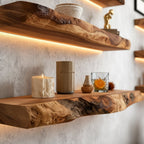Solid Wood Live-Edge Floating Wall Shelf Tiered Organic Slabs for Modern Living Room