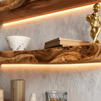 Solid Wood Live-Edge Floating Wall Shelf Tiered Organic Slabs for Modern Living Room