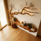 Solid Wood Driftwood Branch Console Table Live-Edge Top for Entryway Wall