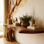 Solid Wood Driftwood Branch Console Table Live-Edge Top for Entryway Wall
