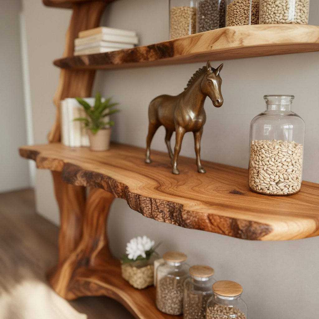 Solid Wood Tiered Live-Edge Console Table with Staggered Shelves for Living Room