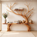 Solid Wood Live-Edge Console Table with Twisted Sculptural Legs for Entryway