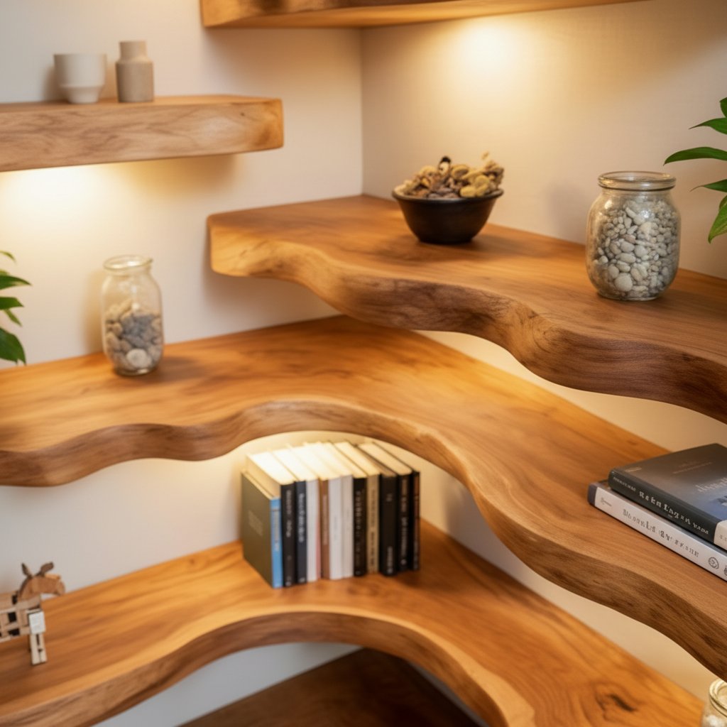 Solid Wood Corner Shelf Tiered Live-Edge Ladder Display for Plants and Books