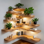 Solid Wood Corner Shelf Tiered Live-Edge Ladder Display for Plants and Books