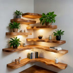 Solid Wood Corner Shelf Tiered Live-Edge Ladder Display for Plants and Books
