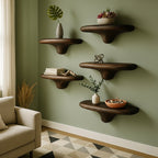 Solid Wood Wall Shelf Set Dark Organic Floating Ledges for Living Room
