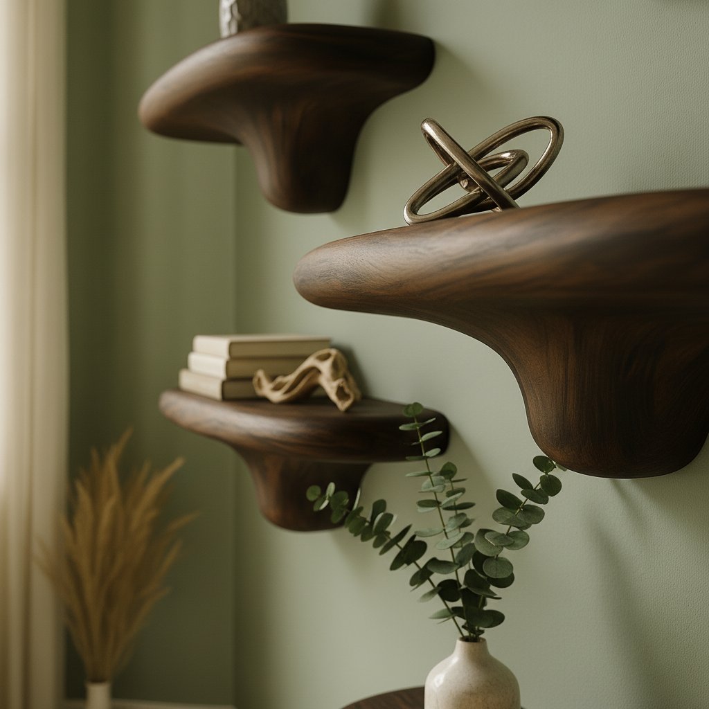 Solid Wood Wall Shelf Set Dark Organic Floating Ledges for Living Room