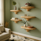 Solid Wood Wall Shelf Set Dark Organic Floating Ledges for Living Room