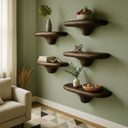 Solid Wood Wall Shelf Set Dark Organic Floating Ledges for Living Room