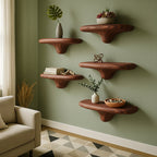 Solid Wood Wall Shelf Set Dark Organic Floating Ledges for Living Room