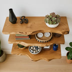 Solid Wood Wall Shelf Thick Live-Edge Floating Ledges for Modern Living Room