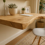 Solid Wood Wall Shelf Long Live-Edge Floating Desk Ledge for Home Office