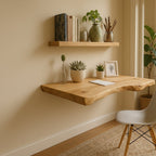Solid Wood Wall Shelf Long Live-Edge Floating Desk Ledge for Home Office