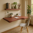 Solid Wood Wall Shelf Long Live-Edge Floating Desk Ledge for Home Office