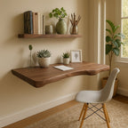 Solid Wood Wall Shelf Long Live-Edge Floating Desk Ledge for Home Office