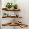 Solid Wood Wall Shelf Stacked Live-Edge Floating Ledges for Plant Display