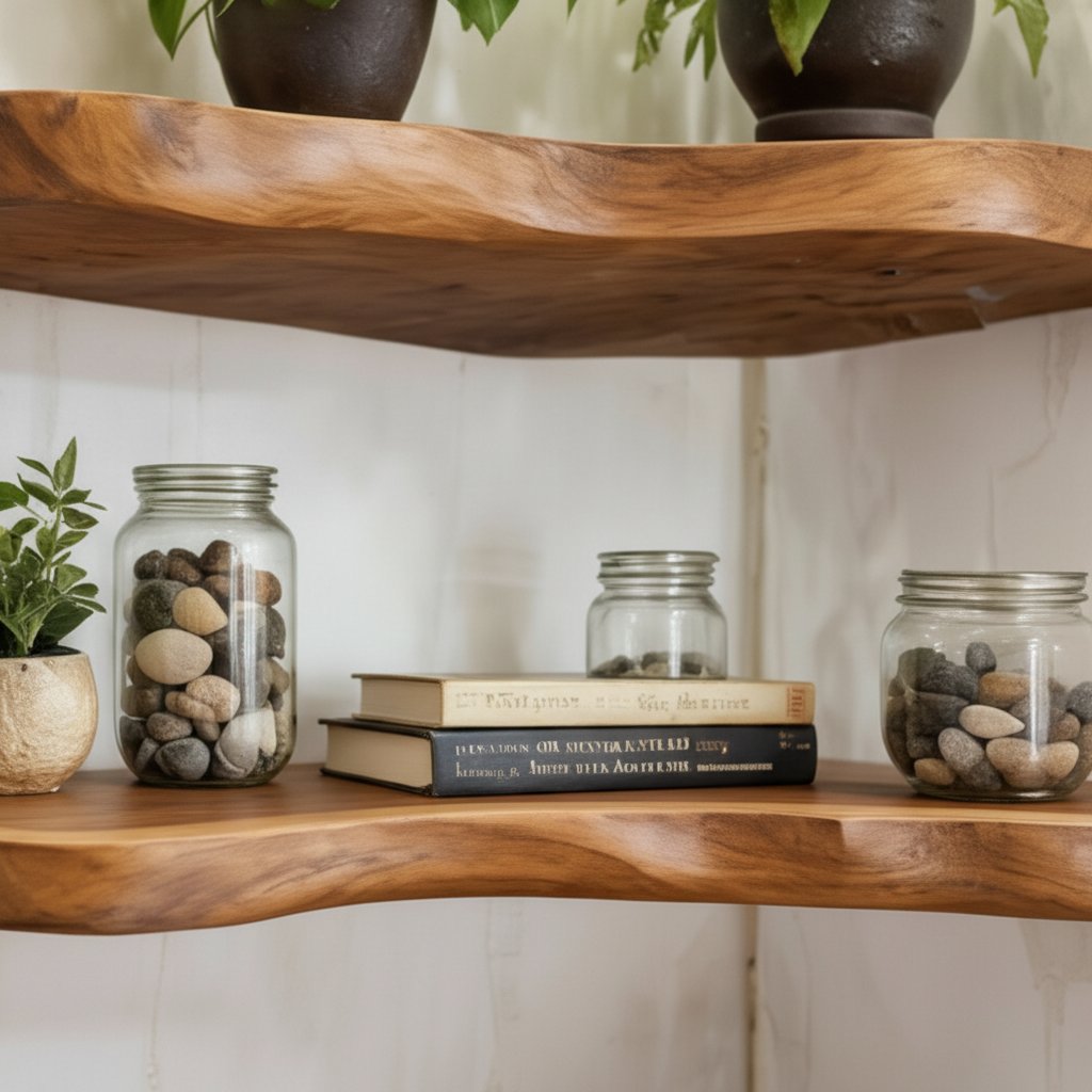 Solid Wood Wall Shelf Stacked Live-Edge Floating Ledges for Plant Display
