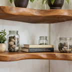 Solid Wood Wall Shelf Stacked Live-Edge Floating Ledges for Plant Display