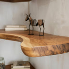 Solid Wood Wall Shelf Stacked Live-Edge Floating Ledges for Plant Display