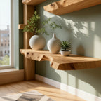 Solid Wood Wall Shelf Staggered Live-Edge Floating Ledges for Living Room