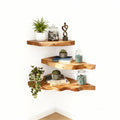 Solid Wood Corner Shelf Three-Tier Live-Edge Floating Display for Plants