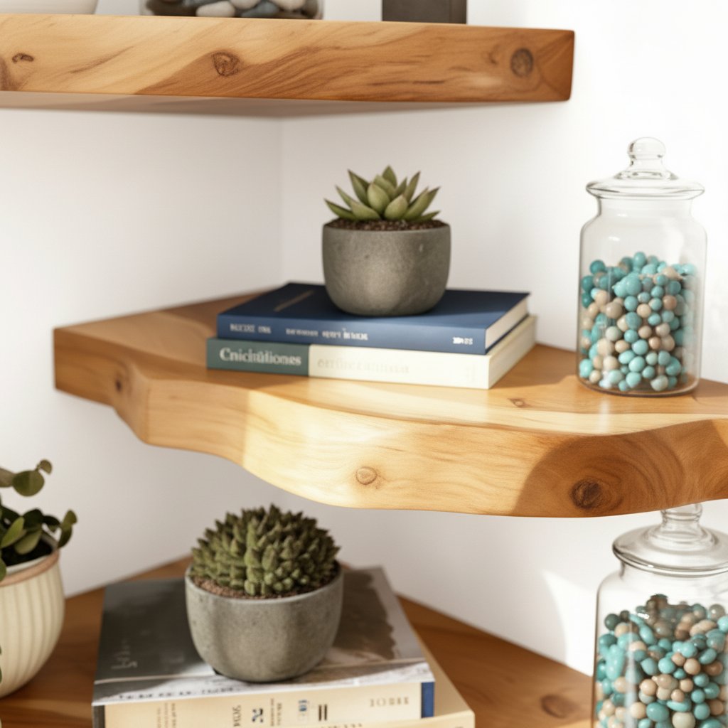 Solid Wood Corner Shelf Three-Tier Live-Edge Floating Display for Plants