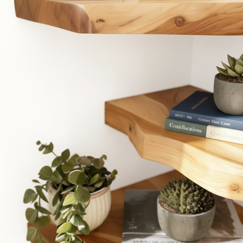 Solid Wood Corner Shelf Three-Tier Live-Edge Floating Display for Plants