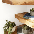 Solid Wood Corner Shelf Three-Tier Live-Edge Floating Display for Plants