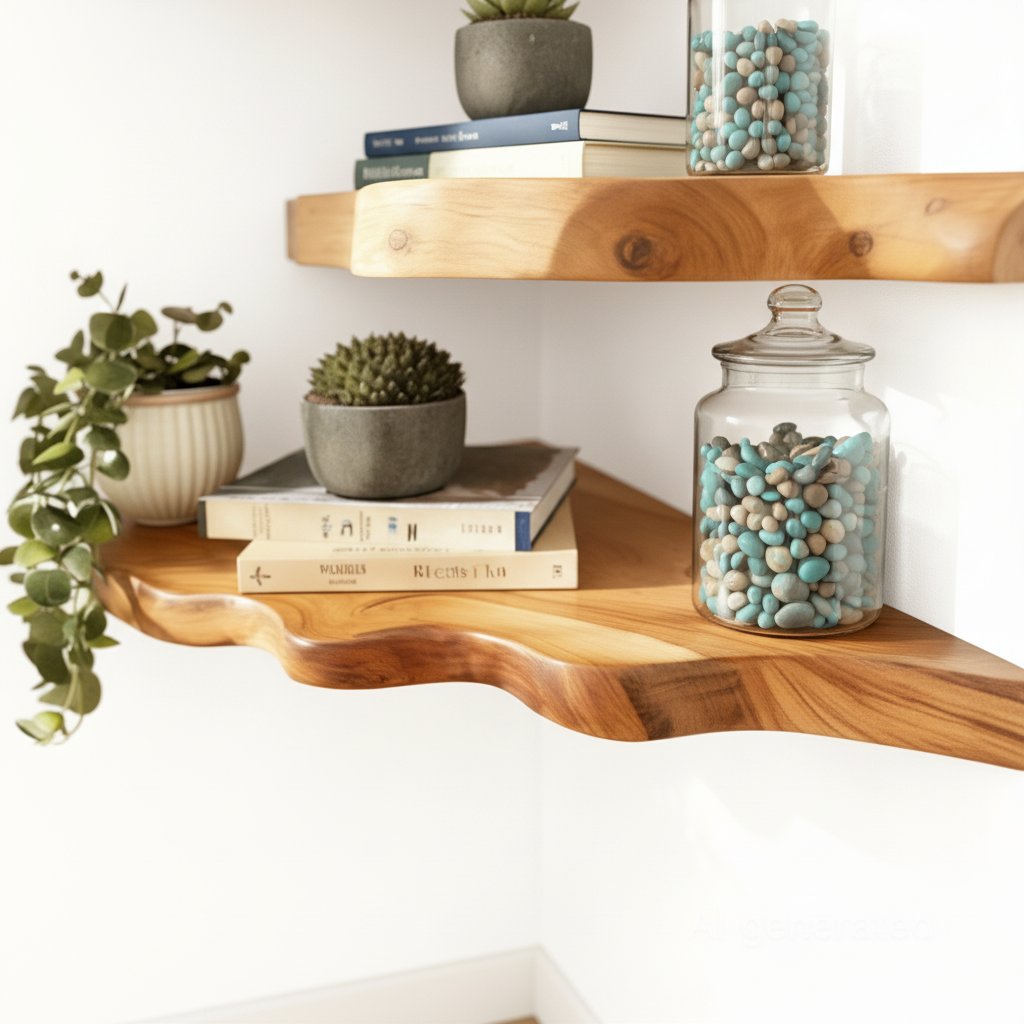 Solid Wood Corner Shelf Three-Tier Live-Edge Floating Display for Plants