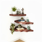 Solid Wood Corner Shelf Three-Tier Live-Edge Floating Display for Plants