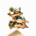 Solid Wood Corner Shelf Three-Tier Live-Edge Floating Display for Plants