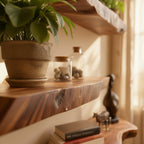 Solid Wood Wall Shelf Slim Live-Edge Floating Ledges for Living Room Decor