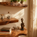 Solid Wood Wall Shelf Slim Live-Edge Floating Ledges for Living Room Decor