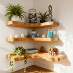Solid Wood Corner Shelf Tiered Live-Edge Ladder Display for Plants and Books