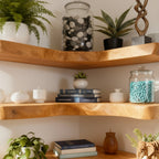 Solid Wood Corner Shelf Tiered Live-Edge Ladder Display for Plants and Books
