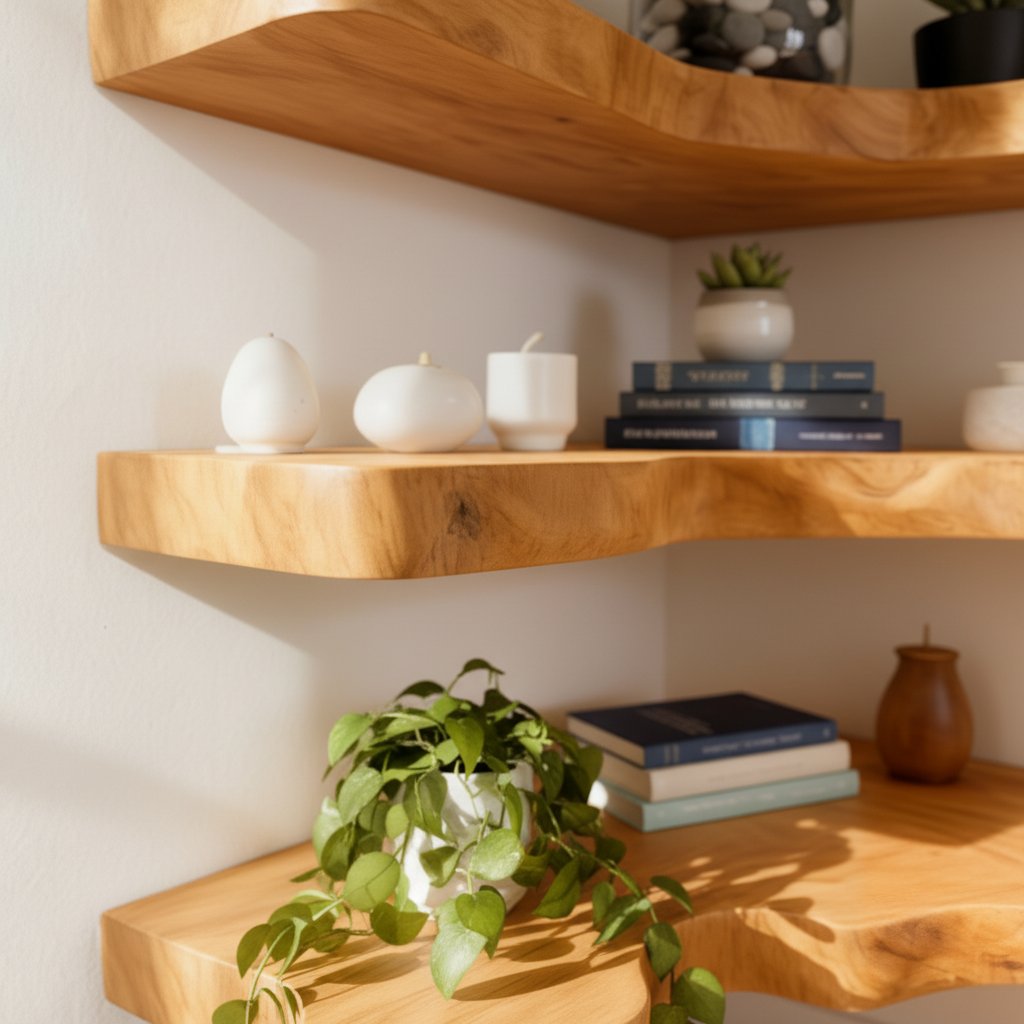 Solid Wood Corner Shelf Tiered Live-Edge Ladder Display for Plants and Books