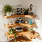 Solid Wood Corner Shelf Tiered Live-Edge Ladder Display for Plants and Books