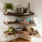 Solid Wood Corner Shelf Tiered Live-Edge Ladder Display for Plants and Books
