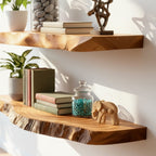 Solid Wood Wall Shelf Thick Live-Edge Floating Slab Ledges for Living Room
