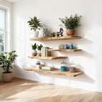 Solid Wood Wall Shelf Long Live-Edge Floating Ledges for Bright Living Room