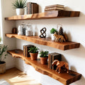 Solid Wood Wall Shelf Thick Live-Edge Floating Slabs for Living Room Storage